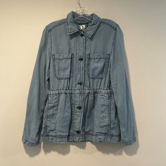GAP Buttondown Chambray Shacket w Waist Cincher Size Small - Picture 1 of 6